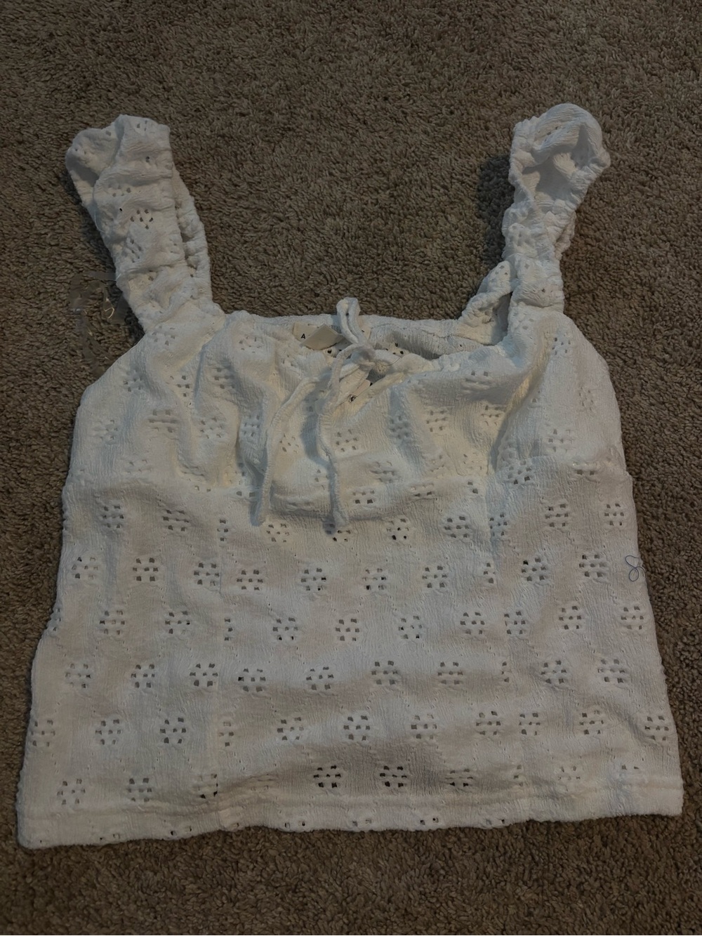 Aeropostale White Eyelet Lace-Up Tank